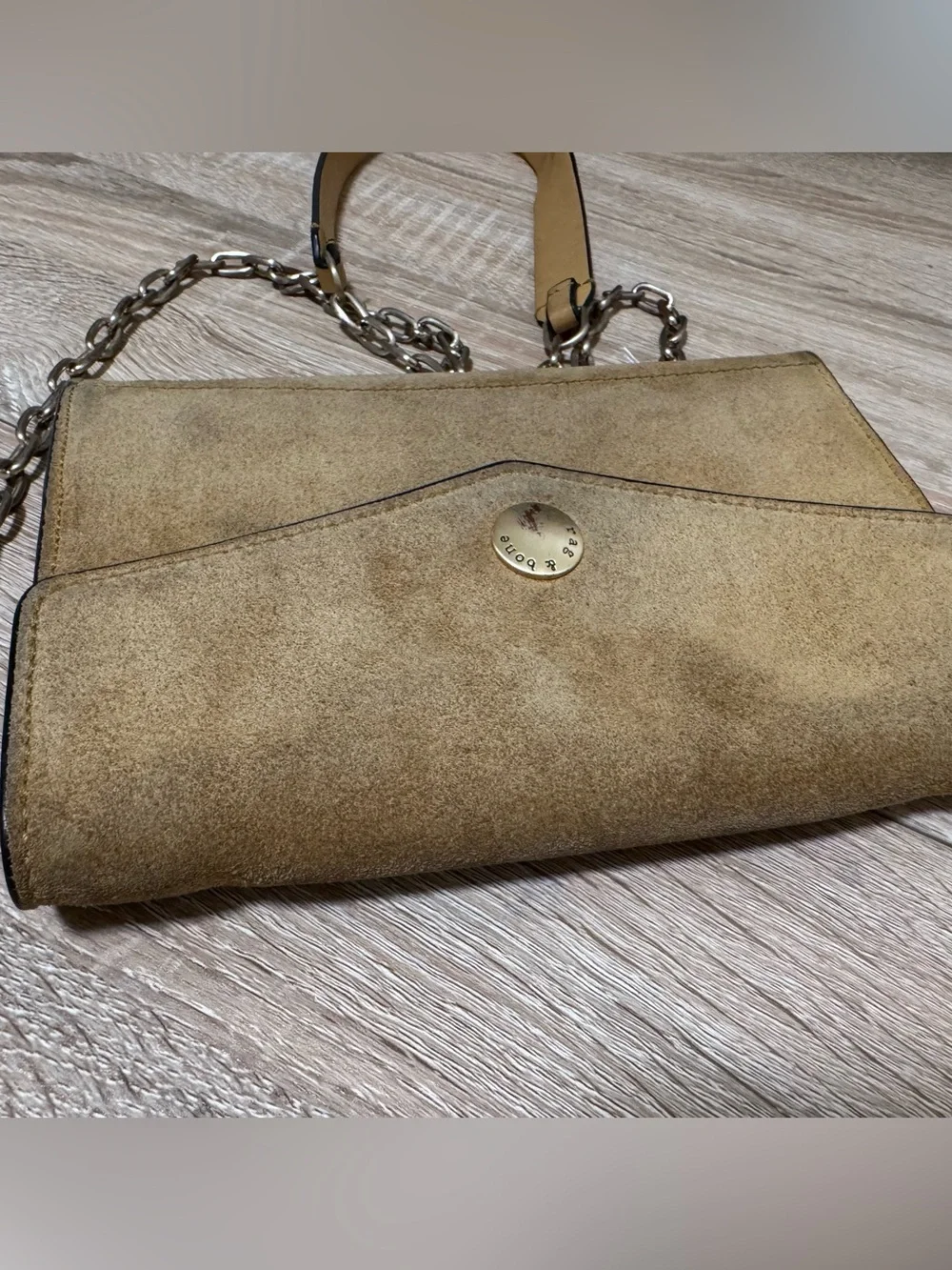 rag & bone Suede Envelope crossbody in Tan with Gold Hardware